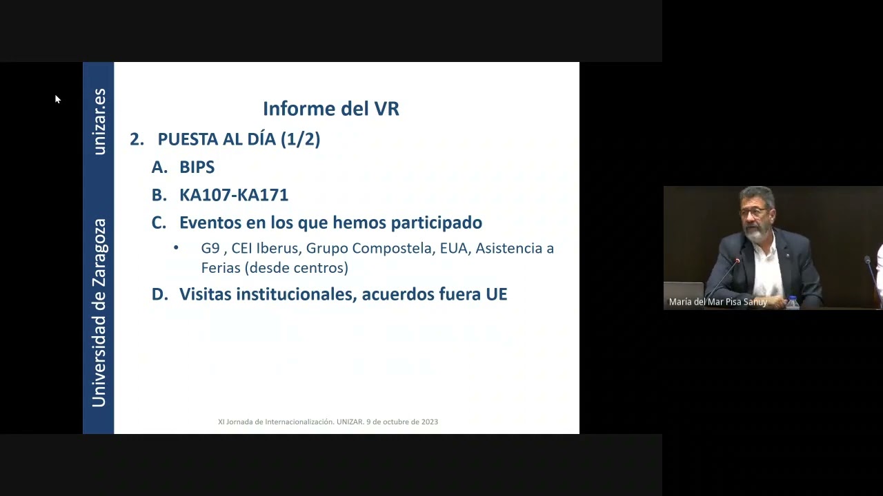 Presentación de la Jornada e Informe del Vicerrectorado de Internacionalización y Cooperación